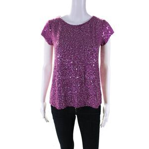 Calypso Saint Barth Womens Sequined Short Sleeve Round Neck Top Pink Size XS